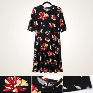 SHEIN 3XL Black Dress with Red Floral Design